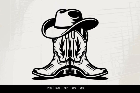 Black and White Cowboy Boots Hat Art: A Designer's Perspective