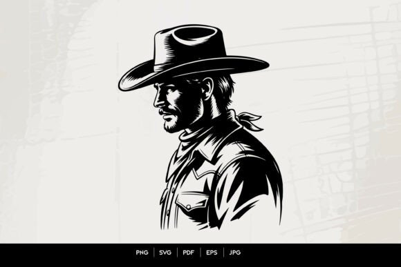 Cowboy Portrait Silhouette: A Rugged Design for Real Embroidery Projects