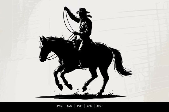Cowboy Riding Horse with Lasso Silhouette Review