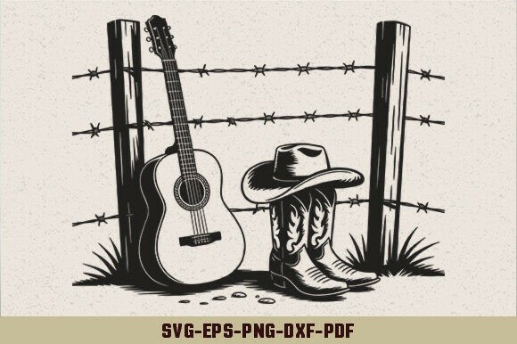 Review: Cowboy Guitar Hat Boots Farm Fence SVG