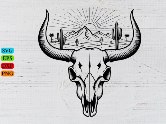 Western Cow Skull Desert Landscape Svg Review