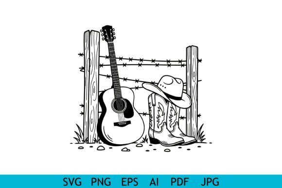 Western Cowboy Guitar Boots SVG Line Art Review